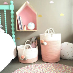 Pink Cotton Rope Woven Storage Basket - first step nursery