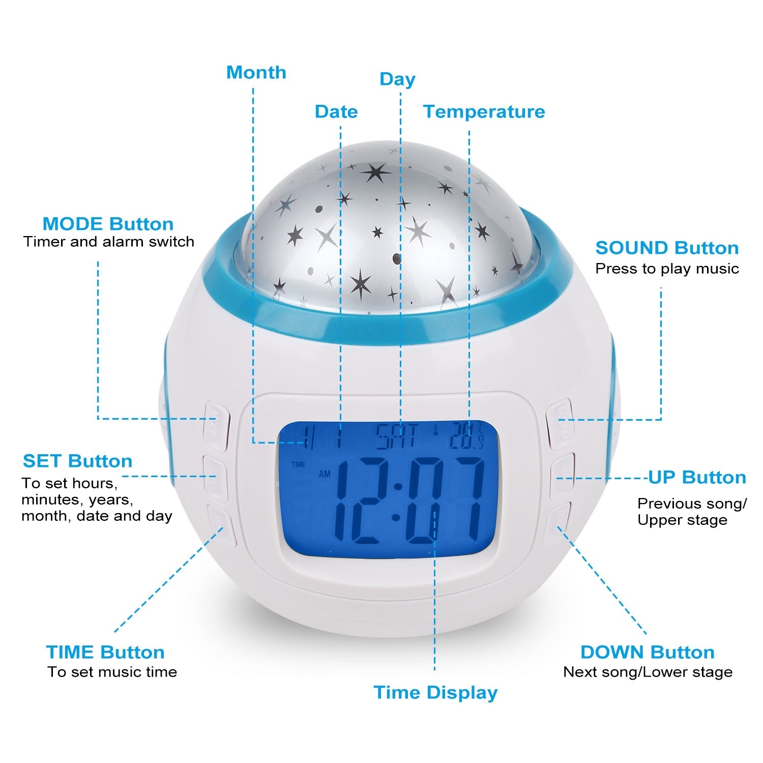 Starry Sky LED Digital Projection Lamp with Music - first step nursery